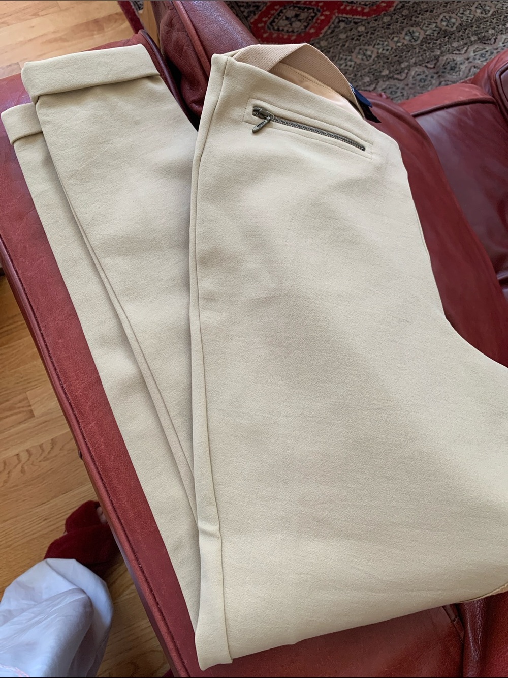 Rare Ralph Lauren Women's Equestrian Cream Leggings with Tan Patch Detail Small